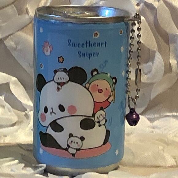 Set of 4 Panda Design Mini Travel Wet Wipes in a Can With Keychain and Bell - Picture 6 of 7